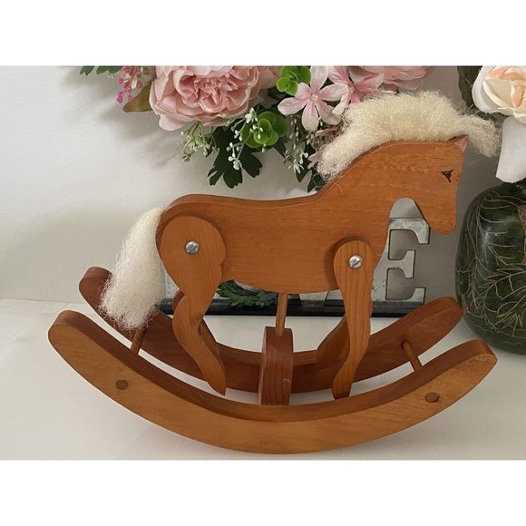 Rocking Horse Vintage Hand Crafted Folk Art Wooden Doll Horse Mane and Tail EUC - Picture 15 of 16